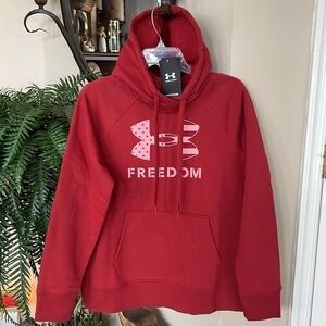 Brand New Under Armour Freedom Rival Hooded Pullover Sweatshirt Military Red